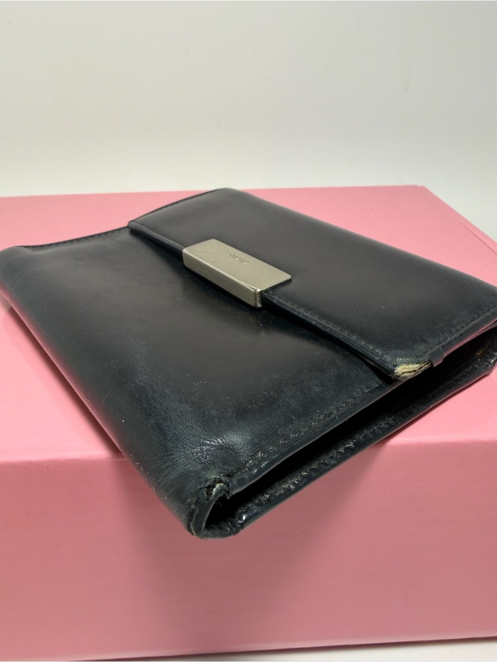 Prada Black Leather Compact Wallet with Silver Name Plate - Picture 2 of 12